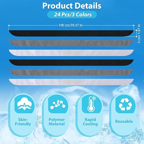 Vista 8 de Silkfly 24 Pcs Cooling Neck Wraps Cooling Bandana Headbands Ice Cooler Scarf for Men Women Neck Bandanas for Summer Heat