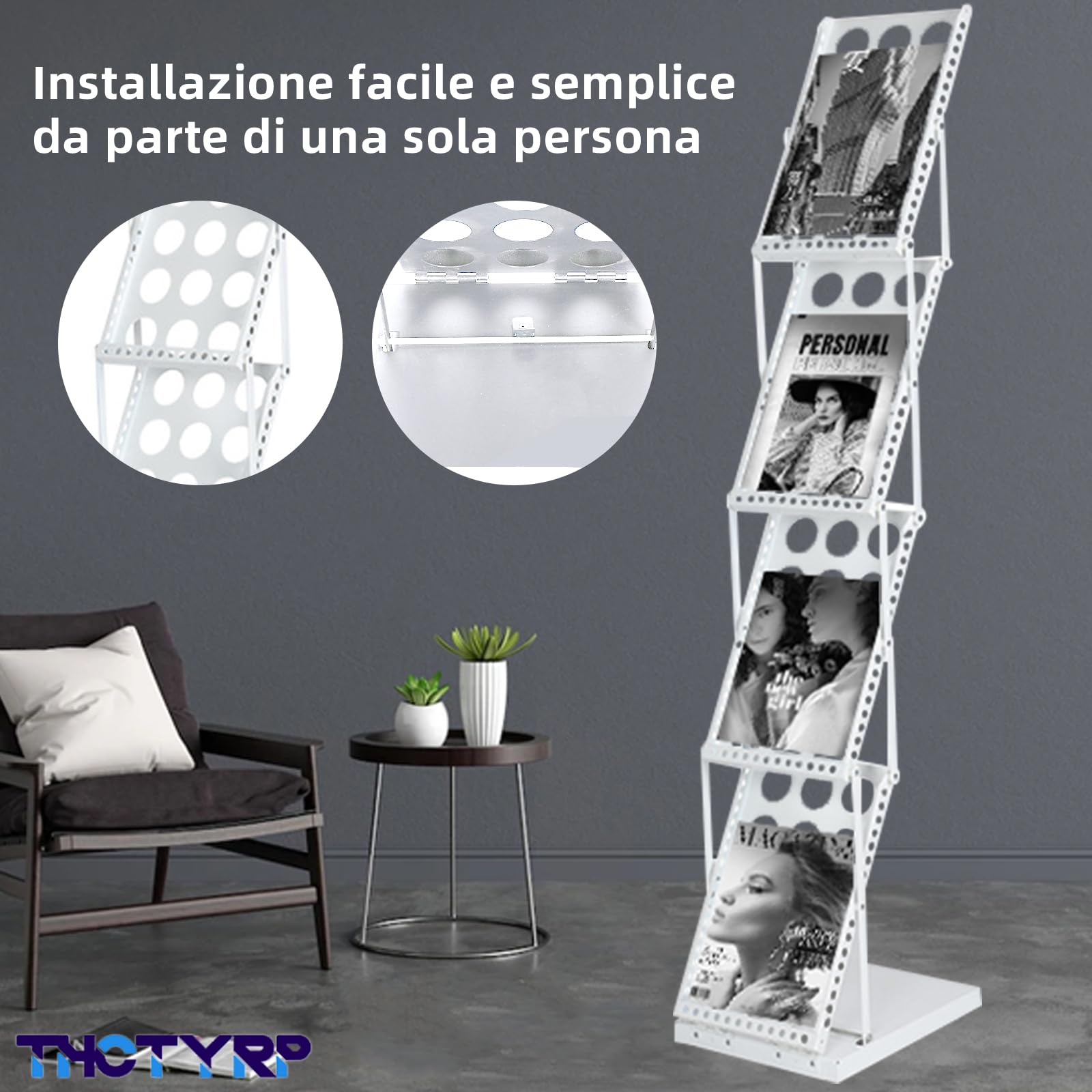 Supporto per catalogo, portariviste pieghevole a 4 strati, formato A4, supporto per brochure su un lato, supporto verticale per riviste alla moda