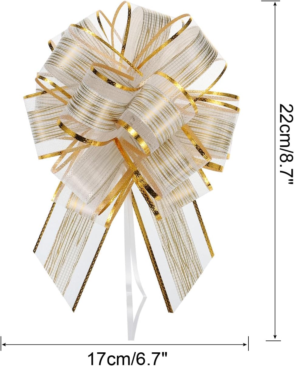 MECCANIXITY 10pcs 7 Inch Large Pull Bow Gift Wrapping Bows Ribbon Organza Cream White for Wedding Baskets Presents Christmas Party - Image 2
