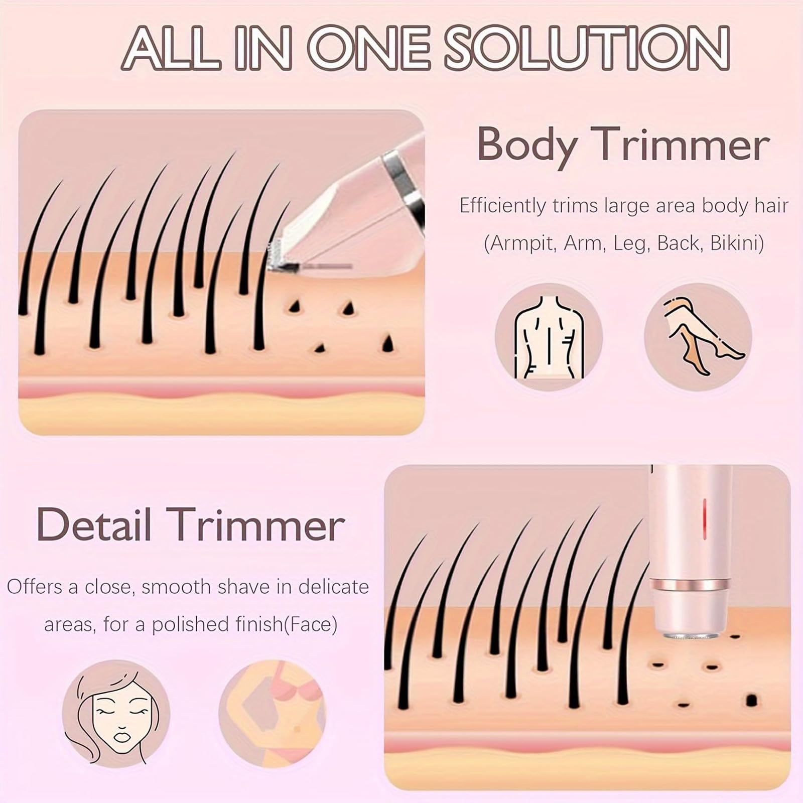Rasoio per bikini da donna, rasoio elettrico 2 in 1 a doppia testa e rasoio per il corpo, rasoio elettrico senza fili e impermeabile, per donne, depilazione indolore con finitura setosa, rosa 12