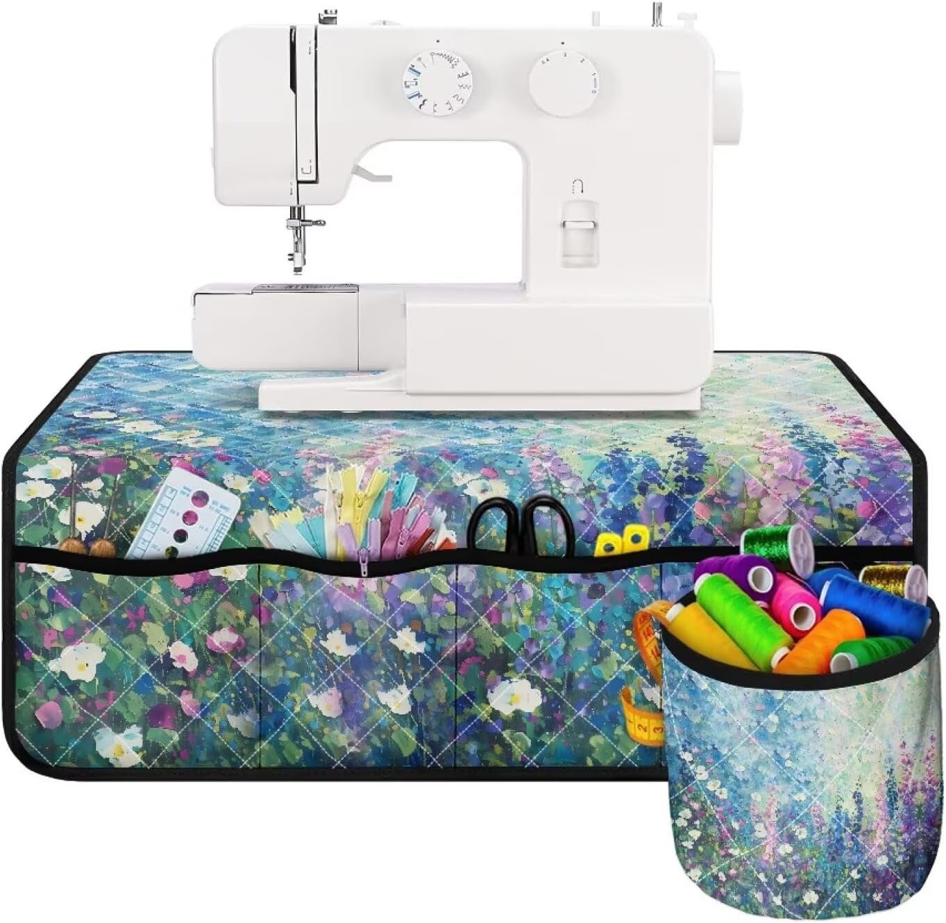Mumeson Floral Pattern Sewing Machine Pad with Front Pocket Sewing Machine Pad Universal Size Non Slip Sewing Machine Muffling Mat