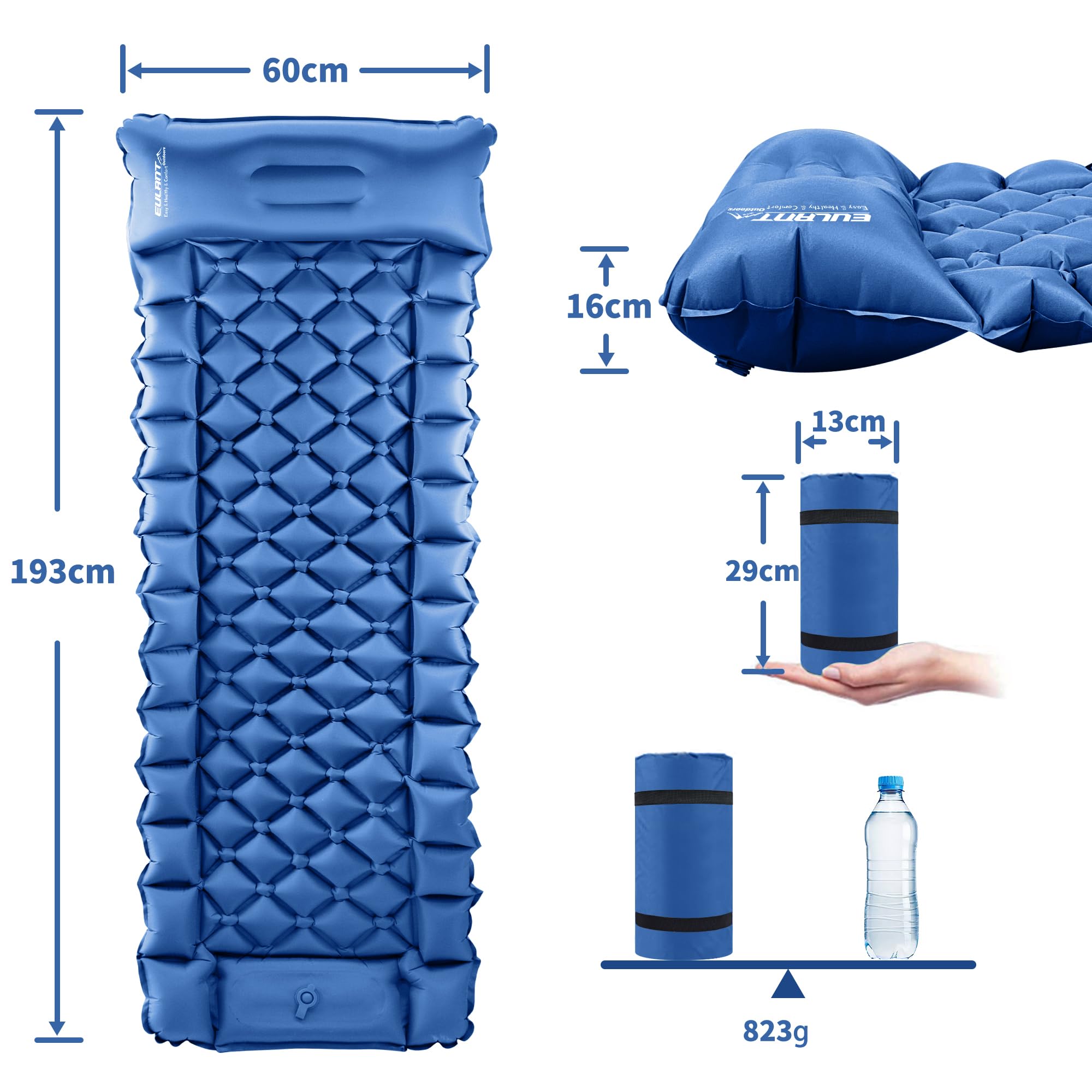 Matelas De Camping EULANT Auto-gonflant Double – Ultra-léger, Imperméable, Avec Pompe à Pied Intégrée