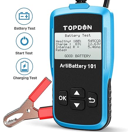 TT TOPDON Car Battery Tester AB101 12v Car Battery Load Tester on Cranking Charging Systems, 100-2000 CCA Alternator Analyzer Automotive for Cars/SUVs/Light Trucks with Flooded AGM Gel Types
