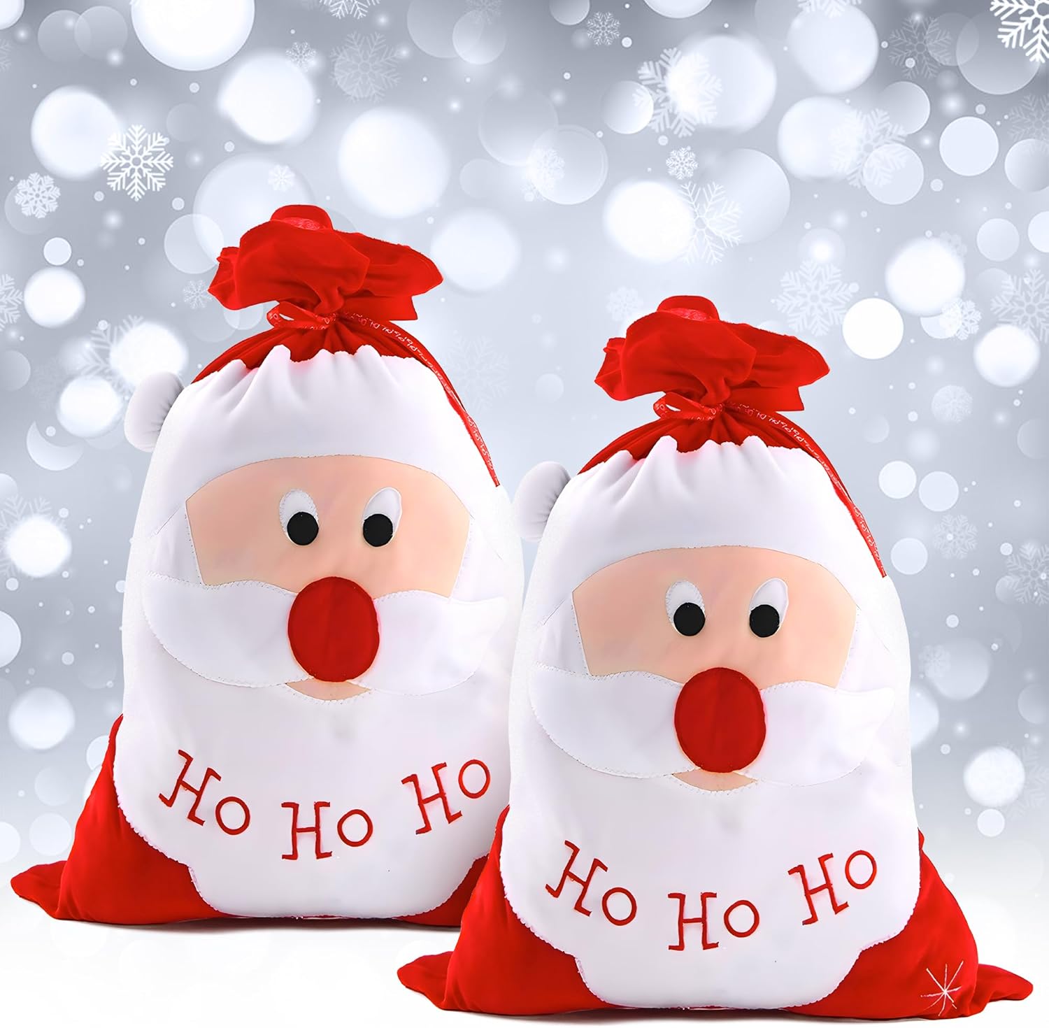 KatchOn, Large Christmas Gift Bags - 27x16 Inch, Pack of 2 Premium Canvas Material | Santa Sacks Drawsting | Red and White Ho Ho Ho Ho Santa Bags | Christmas Goodie Bags, Xmas Party Decorations