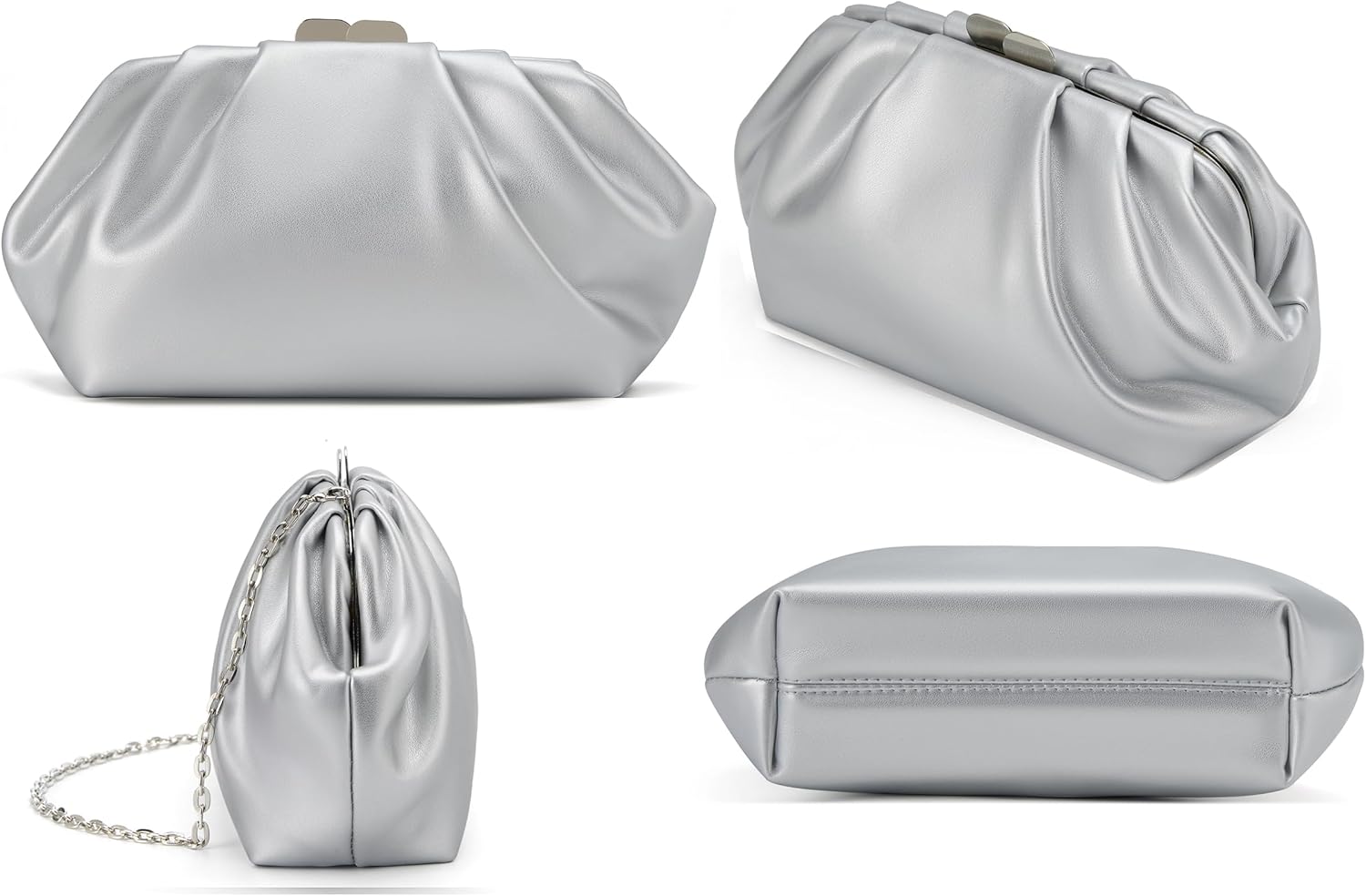 Elegant Pleated Evening Bag Soft Vegan Leather Clutch Purse Dressy Formal Handbag for Weddings, Proms, Cocktail-Gemma