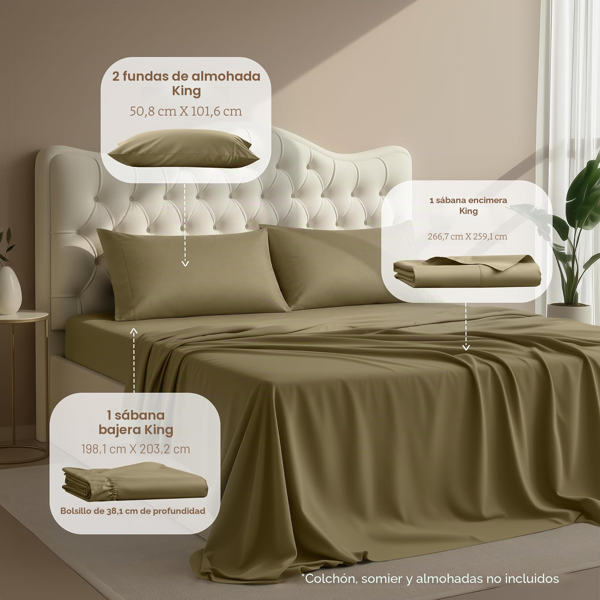 Utopia Bedding Juego de sábanas de 4 Piezas, Microfibra cepillada, Resistente al Encogimiento y a la decoloración, fácil Cuidado (King, Oliva)