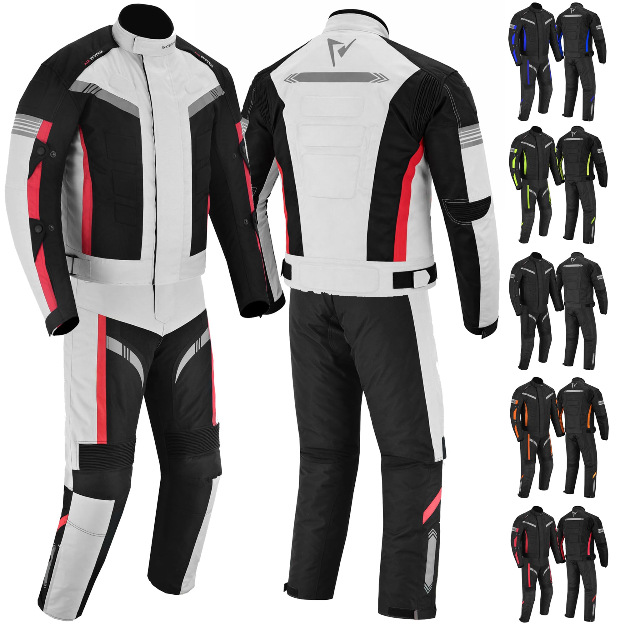 Traje de Moto de 2 Piezas, Chaqueta y Pantalones de Moto Impermeables, Chaqueta de Carreras Reflectante para Hombre, con Protector de Motociclismo CE Tank Rainwear (EN-17092)