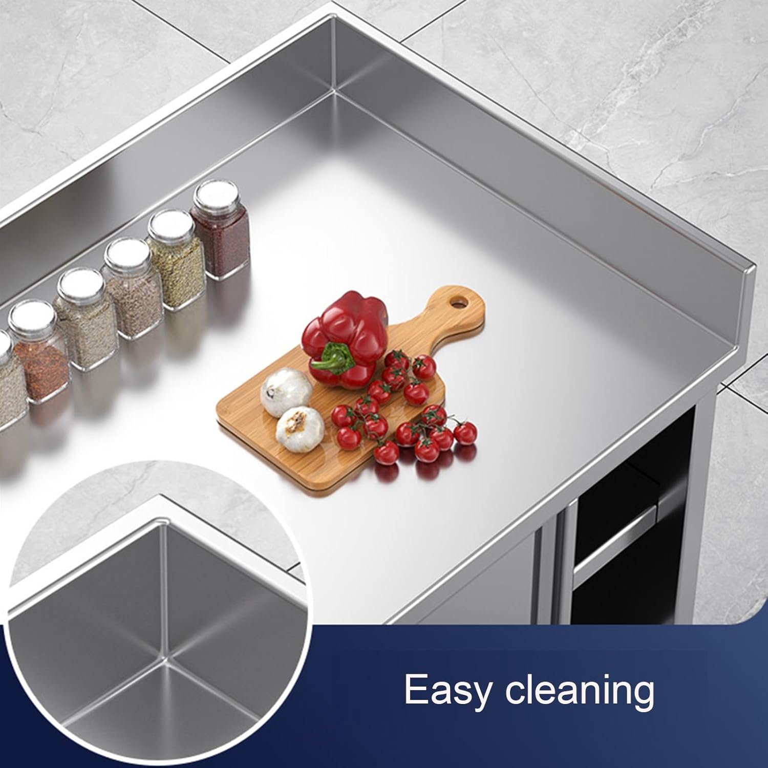 Stainless Steel Table with Enclosure Sliding Door Commercial Work Prep Table Double Heavy Duty Workbench with Adjustable Floor Legs Worktop Cabinet(80x50x80cm/31.5x19.7x31.5)