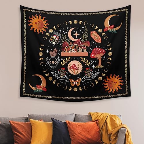 Miniatura 9 de Ftuency Tapiz de mariposa de plantas naturales, tapices de fase lunar, decoración estética de flores, para colgar en la pared del dormitorio, hogar,