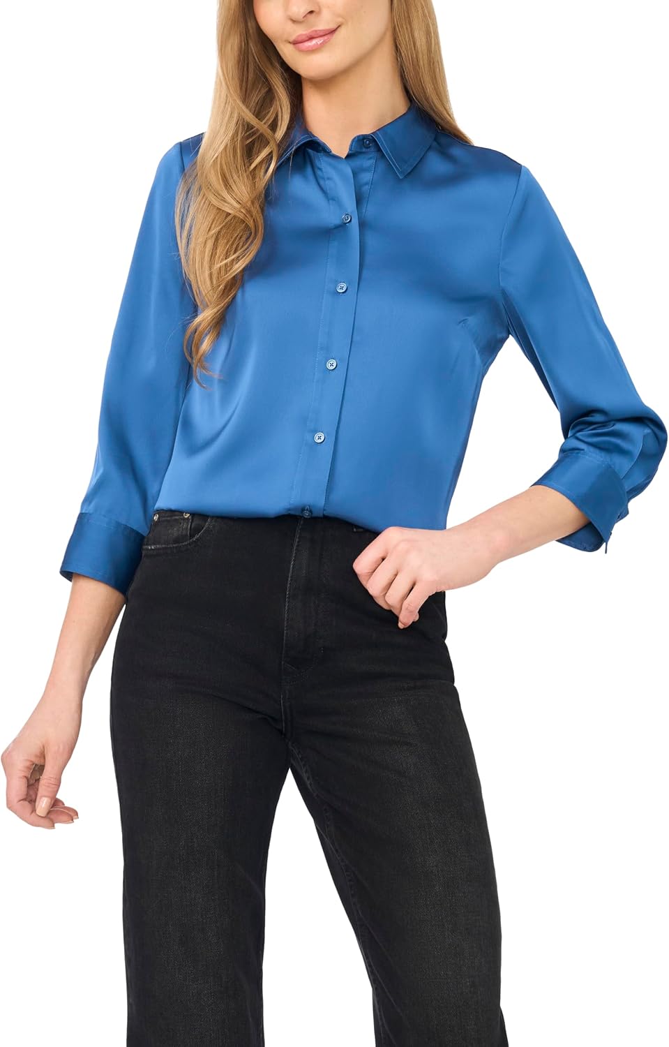 CeCe Women's 3/4 Sleeve Button Down Blouse
