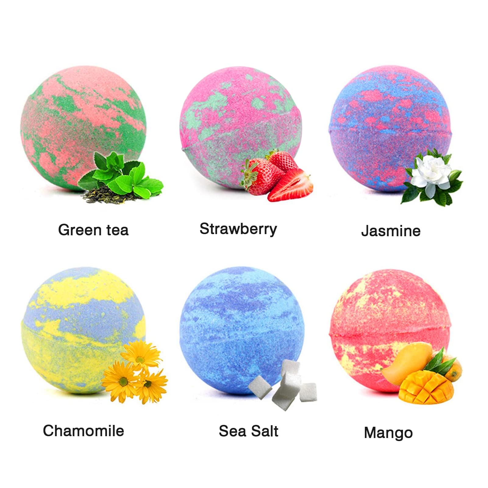 6pcs Bombes Bulles Huile Essentielle Biologique 6 Couleurs 6 parfums de Bain Bulle soulageant la Bombe de Bain Boules Effervescentes