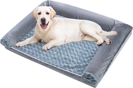 Large Dog Bed, Dog Couch with Removable Washable Cover,Memory Foam Orthopedic Sofa Bed with U-Shaped Bolster, Non-Slip Bottom for Small, Medium, and Large Dogs 96x71x16cm