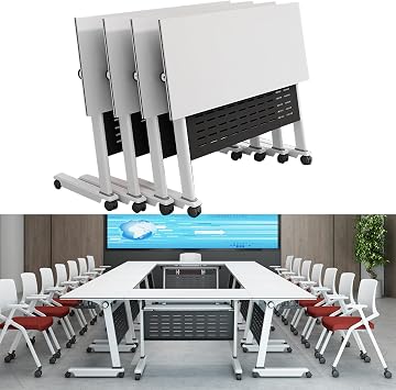 Conference Table, 55" L x 23.6" W x 29.5" H White Meeting Seminar Table,More Legroom Folding Training Flip Top Table for Office Conference,for Meeting Room Study Writing 4