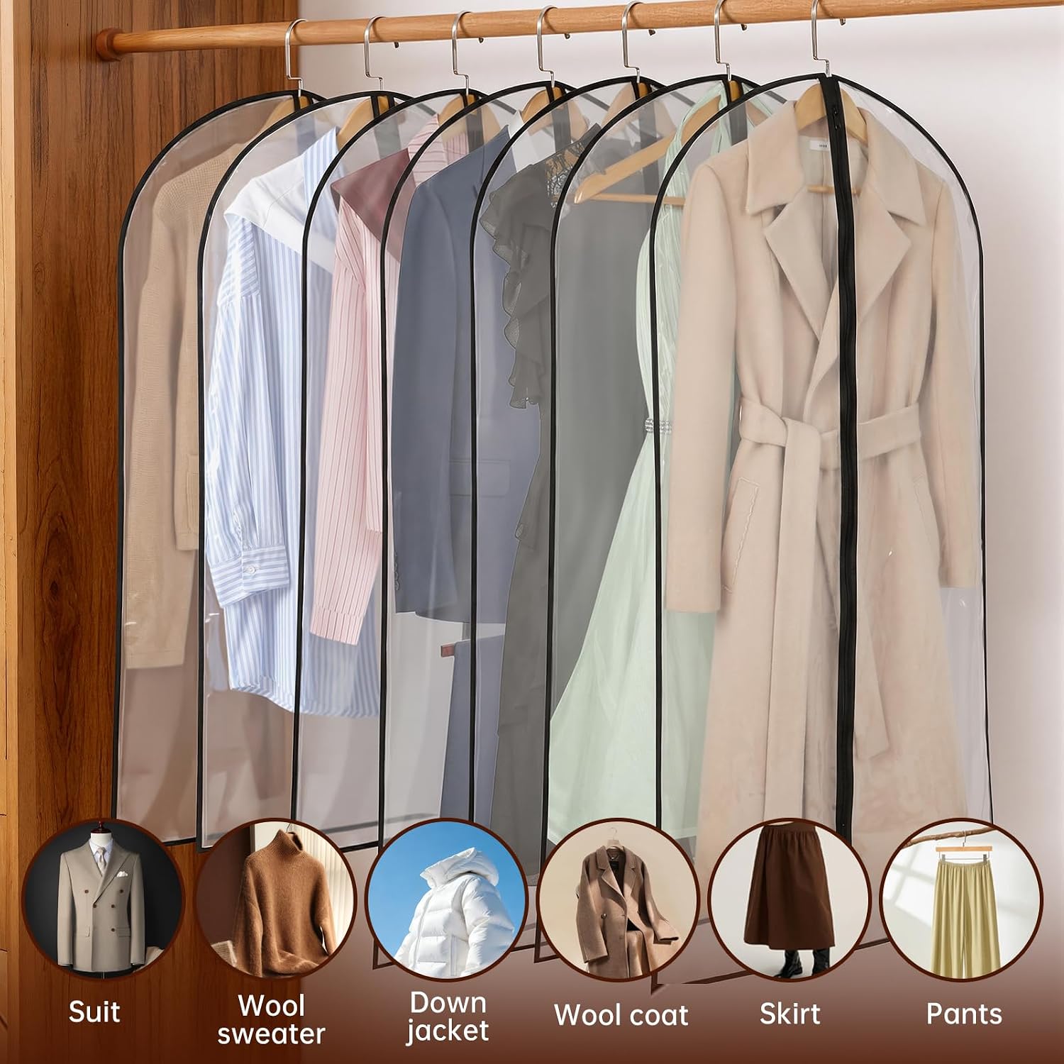 Garment Bags Zippered Hanging Storage Protect Dust Closet Organization Hanging Clothes Bags for Suits, Dresses, Coats (24x48 5Pack)