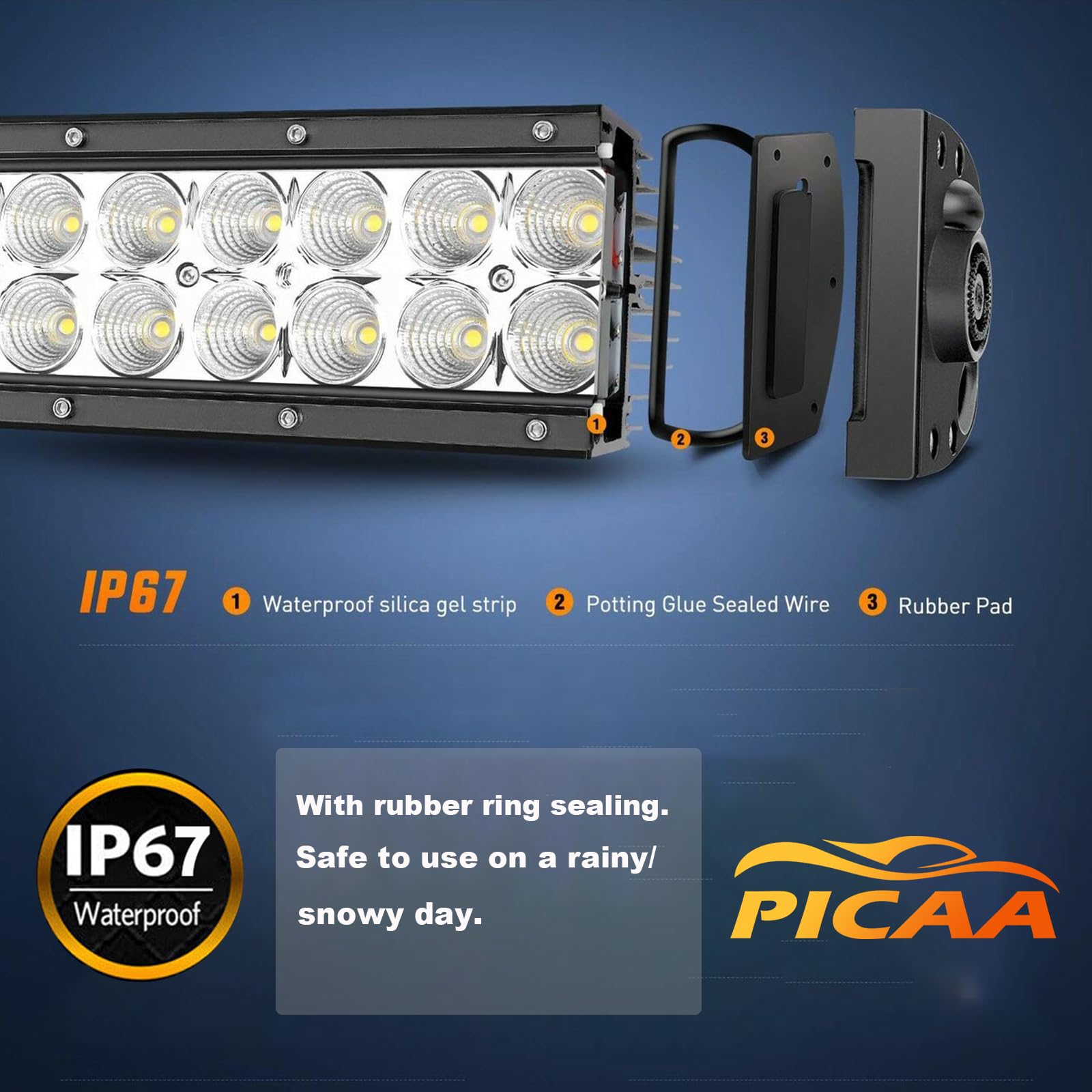 PICAA Barra de Luces LED Curvada de 42 Pulgadas 240W Luces de conducción Todoterreno con Kit de cableado para camión Remolque Coche Barco a Motor 4WD 4x4 SUV UTE ATV 6000K IP67