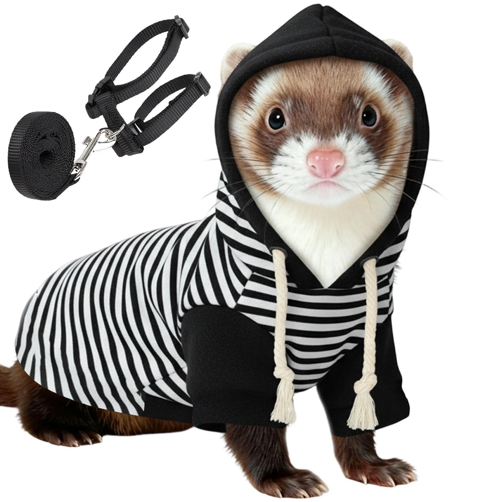 qokeeu Ferret Clothing, with Harness, Comfortable Soft Hamster Clothing, Small Animal Ferret Jumper, for Squirrel, Chinchilla, House Cat, Chihuahua