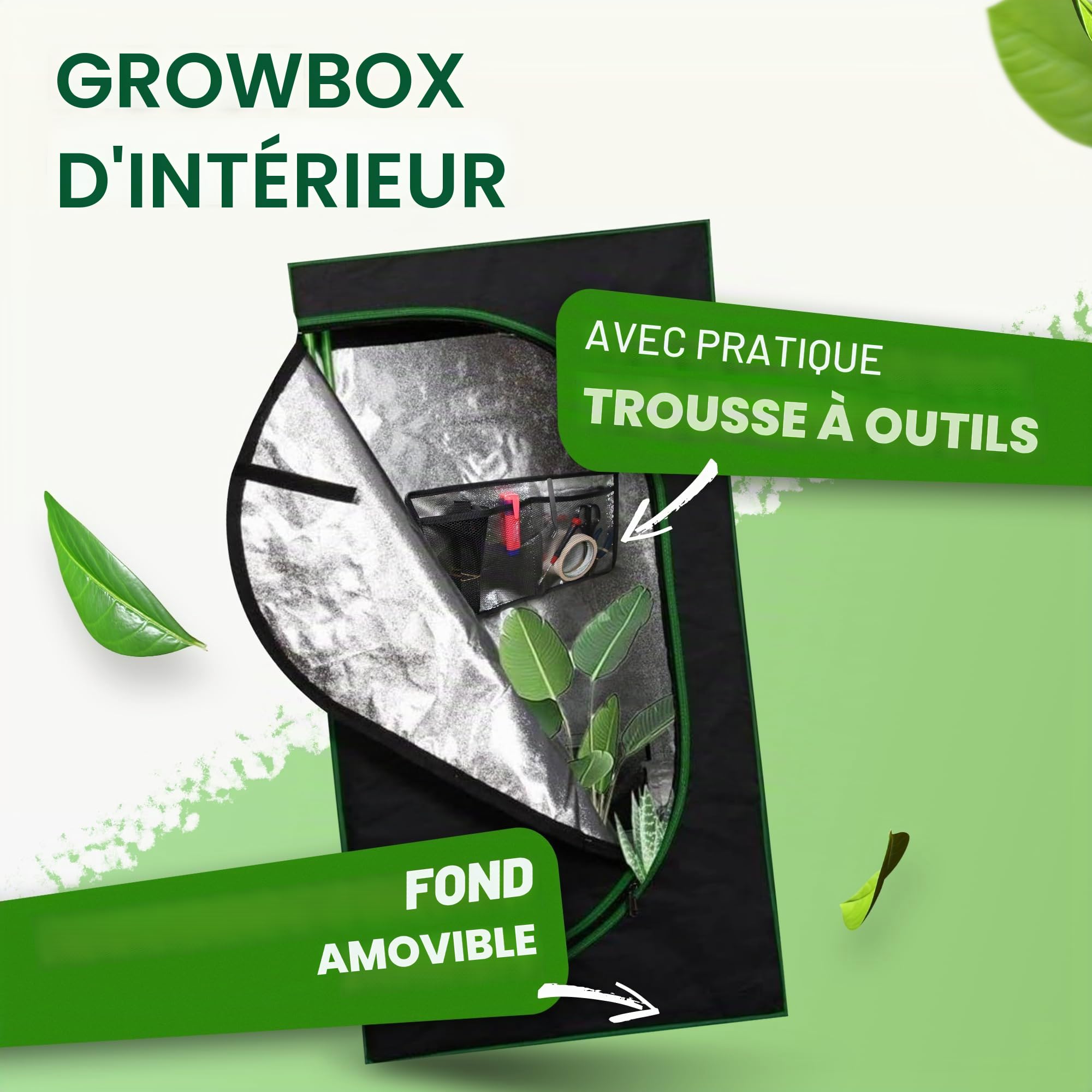 Melko Growbox Rideau de culture de plantes 40 x 40 x 120 cm pour toutes les saisons, résistant à la lumière et imperméable