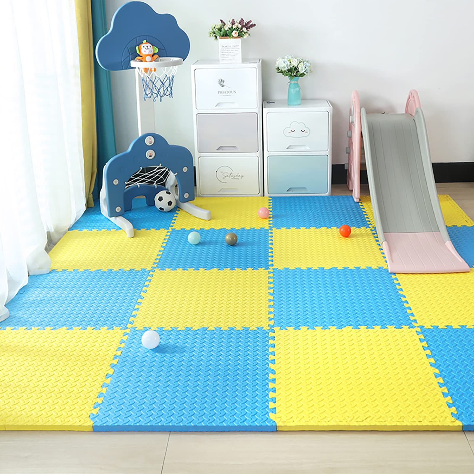 4/6/9/12Pcs Pezzi Tappetino Puzzle per Bambini, Tappeto Gioco Bambini Puzzle,Tappeto Puzzle Neonato per Pavimenti in Schiuma,2.5Cm Extra-Thick Tappeto Allenamento Casa,60X60cm,W,4Pcs