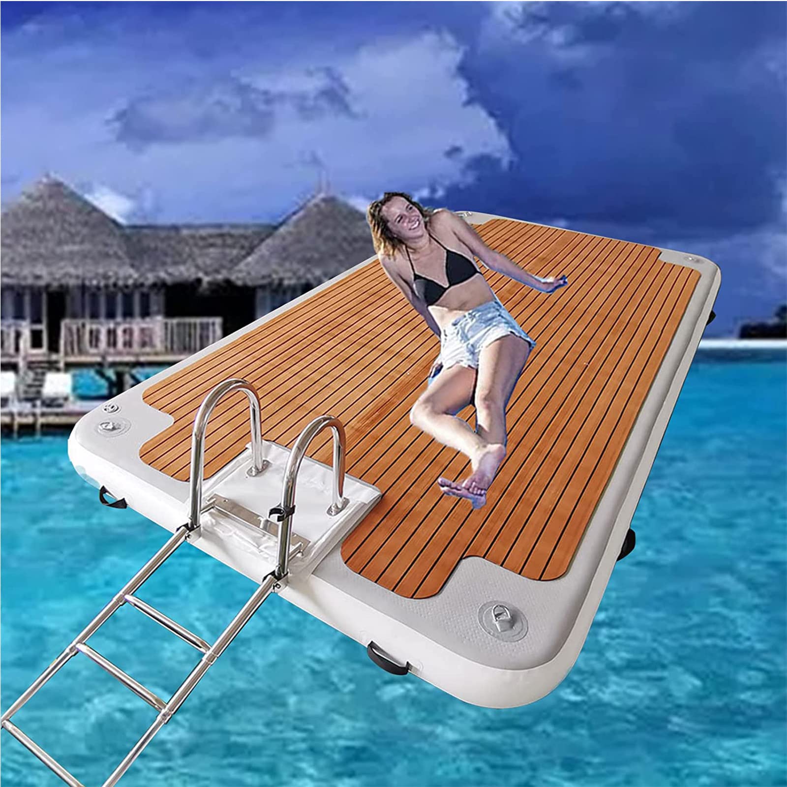 Pontile Galleggiante Gonfiabile Antiscivolo Con Pompa, Corda E Scala – Isola Per Piscina, Lago O Mare