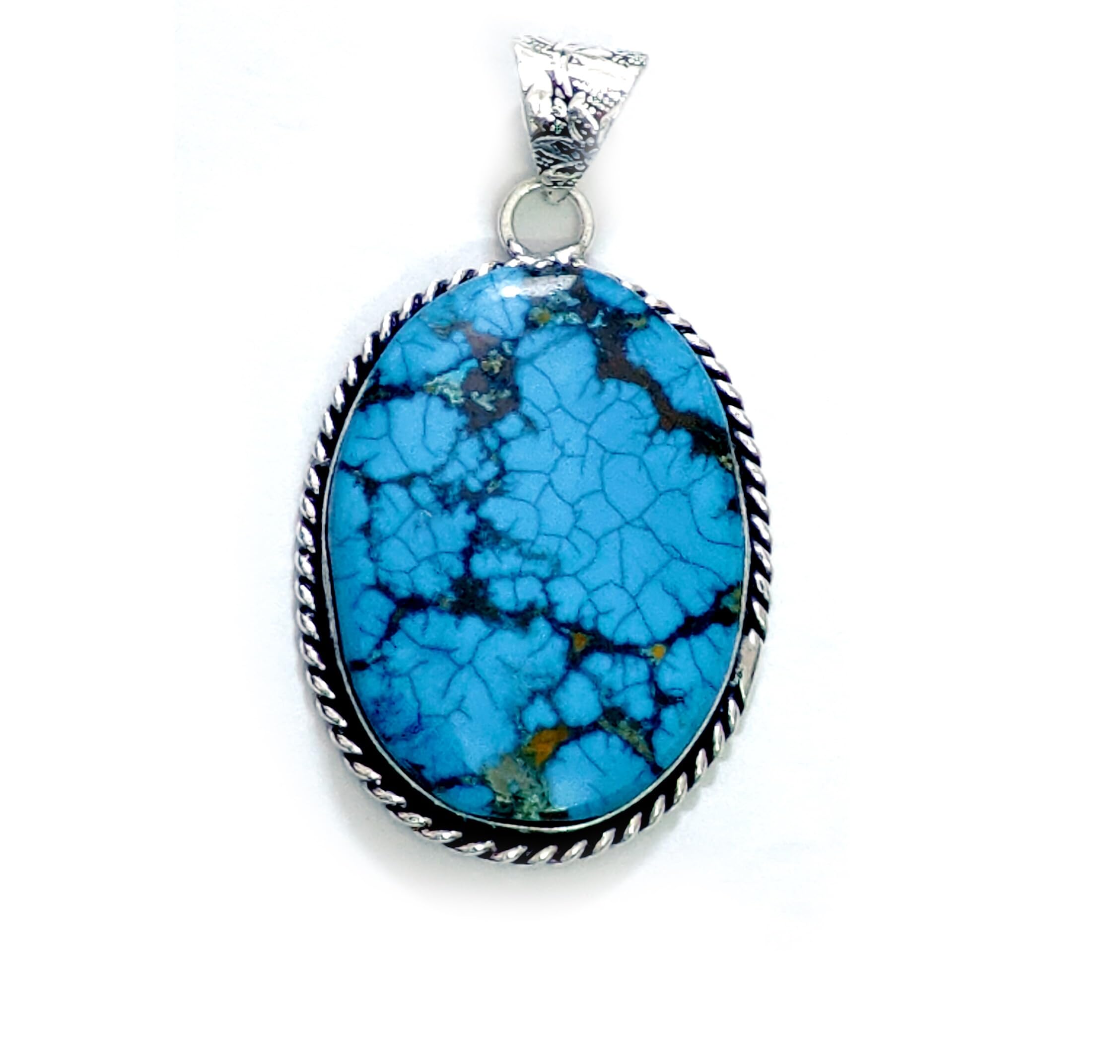 Turquoise Magnesite Crystal Oval Shaped Designer Pendant-image-29