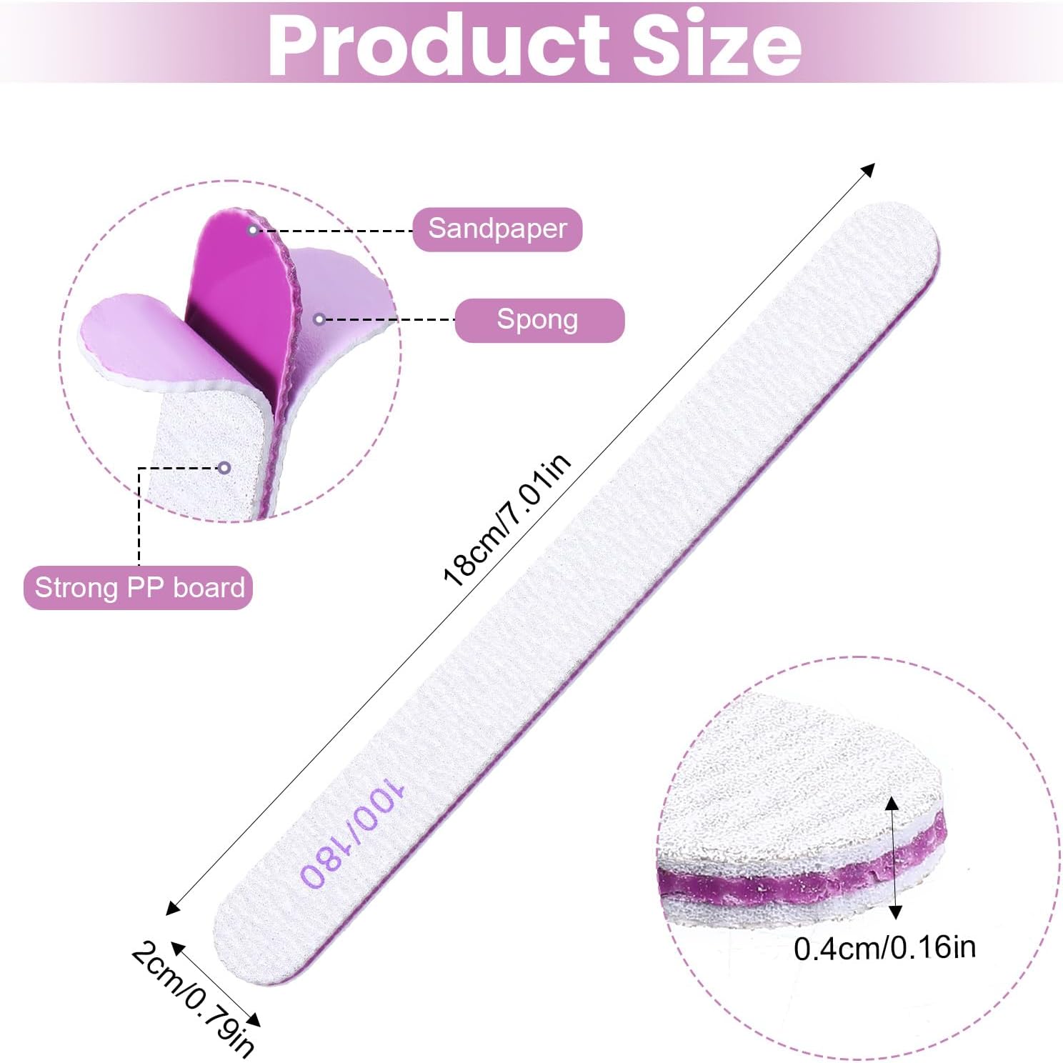150 Pcs 100/180 Grit Nail Files, Double Sided Emery Boards, Washable Reusable Nail Buffers, Manicure Tools for Natural Acrylic Toenails Home and Salon Use