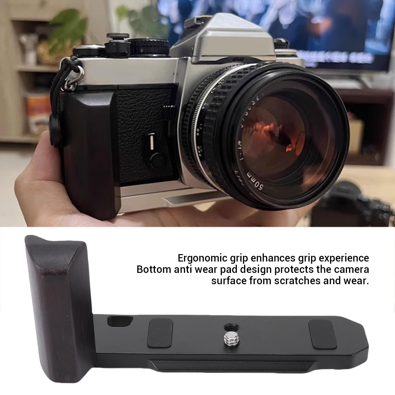 Sxhlseller Drewniany Uchwyt w Kształcie Litery L do FM2 FE2 FM3A, Ręcznie Wykonany Ergonomiczny Uchwyt Aparatu z aluminiową płytą bazową - Płyta Szybkiego Uwalniania, Mocowanie Statywowe