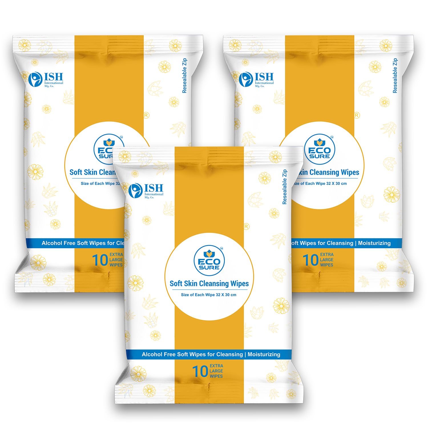 Eco Sure Alcohol-Free Soft Skin Cleansing Wipes, 10 Wipes Extra Large Zip Pouch Pack of 3-image-17