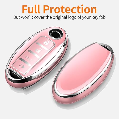 Miniatura 9 de Sindeda Funda para llavero Nissan con llavero suave de protección completa para llaves, Blanco, 5 Botones, Moda