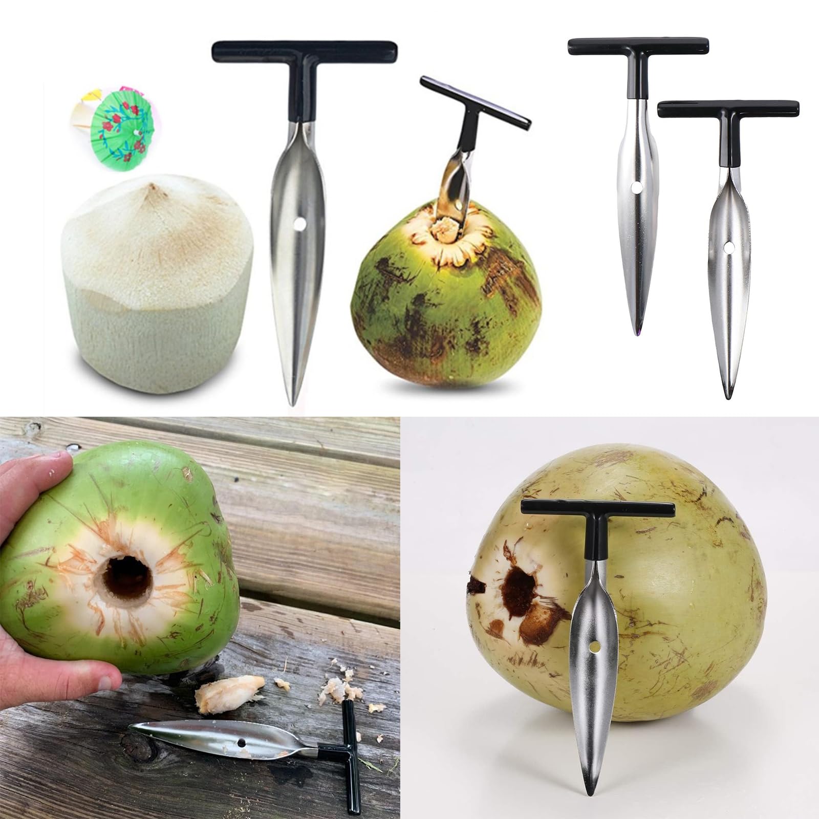 Couponhub 2 Pcs Coconut Opener Set, Stainless Steel, Silver, Durable & Easy to Use