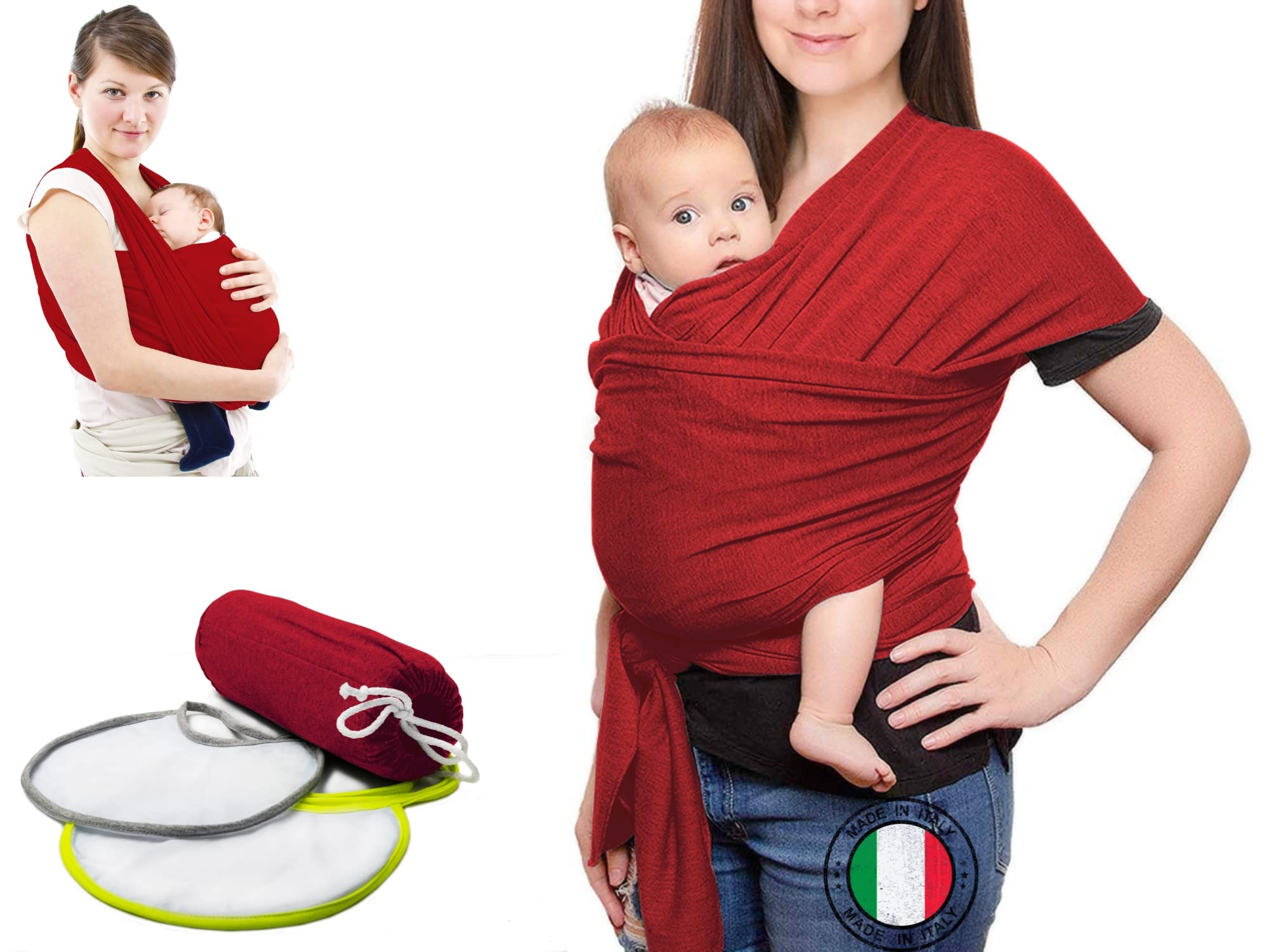 Fascia Neonato (100% Made In Italy) Con 2 BAVAGLINI INCLUSI, Fascia Porta Bebe In Cotone Organico, Fascia Neonato Porta Bebe In Tessuto Morbido, Leggero, Traspirante, Adatta Fino A 15 Kg