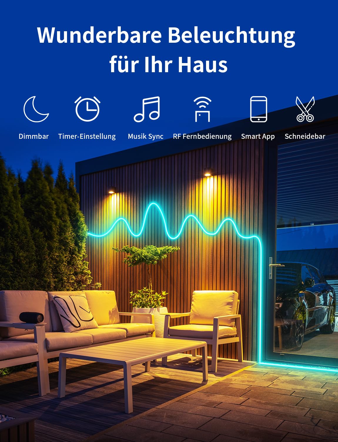 Neon LED Strip Streifen RGB 8M 24V Dimmbar, Neon LED Band Lichtband IP65 Wasserdicht Flexible, LED Strip Silikon DIY mit App Steuerung, Musik Sync Netzteil & RF Fernbedienung für Innen Aussen