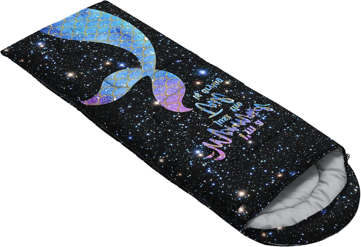 Kids Sleeping Bag for Boys Girls,Sparkle Mermaid Print-Lightweight Warm Portable Outdoor Indoor-Waterproof Cold Weather Resistant Sleeping Bag for Camping Hiking(Mermaid)