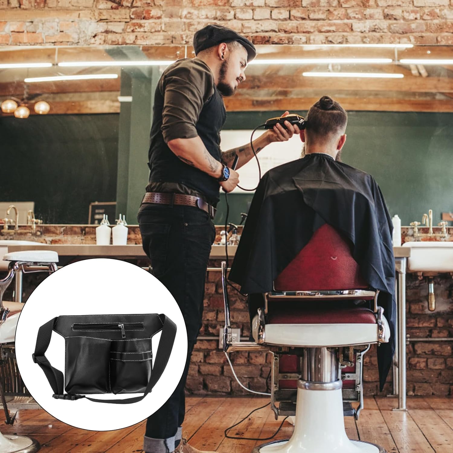 Hairdressing Tool Organizer Bag for Scissors and Electric Shaver, PU Black image 3