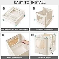 Vista 7 de Caja de arena para gatos con tapa, bandeja de arena cubierta para gatos pequeños y medianos, orinal antisalpicaduras con bandeja de arena deslizante