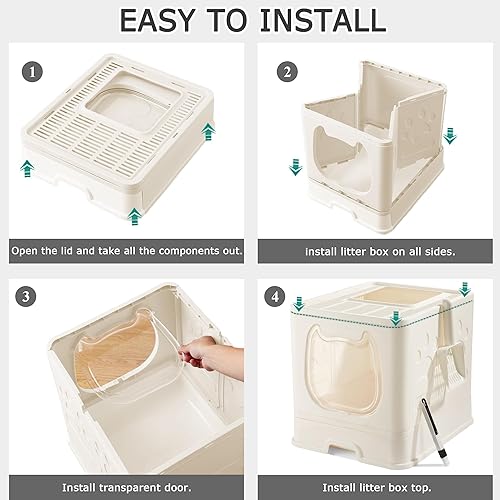 Miniatura 7 de Caja de arena para gatos con tapa, bandeja de arena cubierta para gatos pequeños y medianos, orinal antisalpicaduras con bandeja de arena deslizante