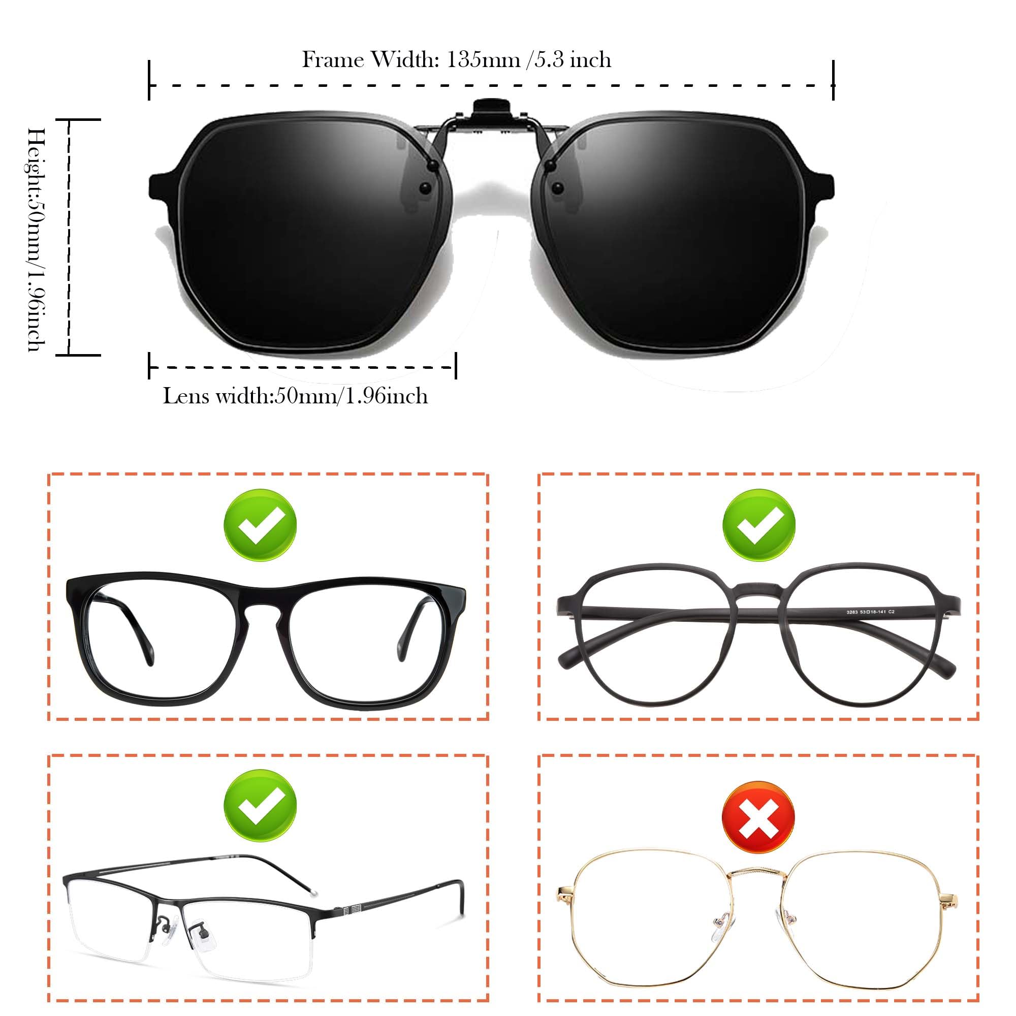 Schwarze unregelmäßige Polygon-Sonnenbrille zum Anklippen – polarisiert, blaues Licht blockierend & UV400, blendfrei für Fahren/Outdoor/Digital-Gebrauch, Schwarz