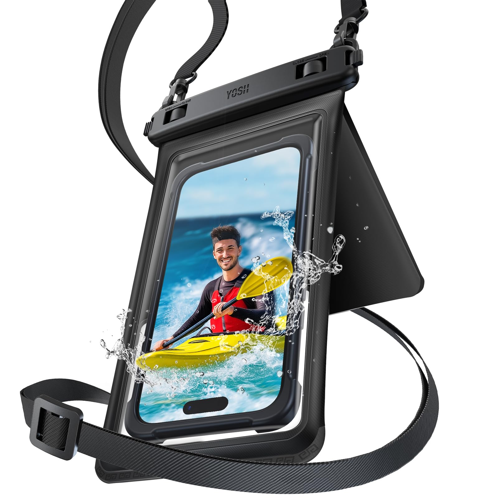 YOSH スマホ 防水ケース お風呂 小物収納付き 防水ケース 携帯 iPhone 海 プール スマホぼうすいケース 完全防水 水中撮影 IPX8 海水浴 適用 首かけ タッチ操作 顔認証 車鍵・現金収納可能 7.5インチ対応
