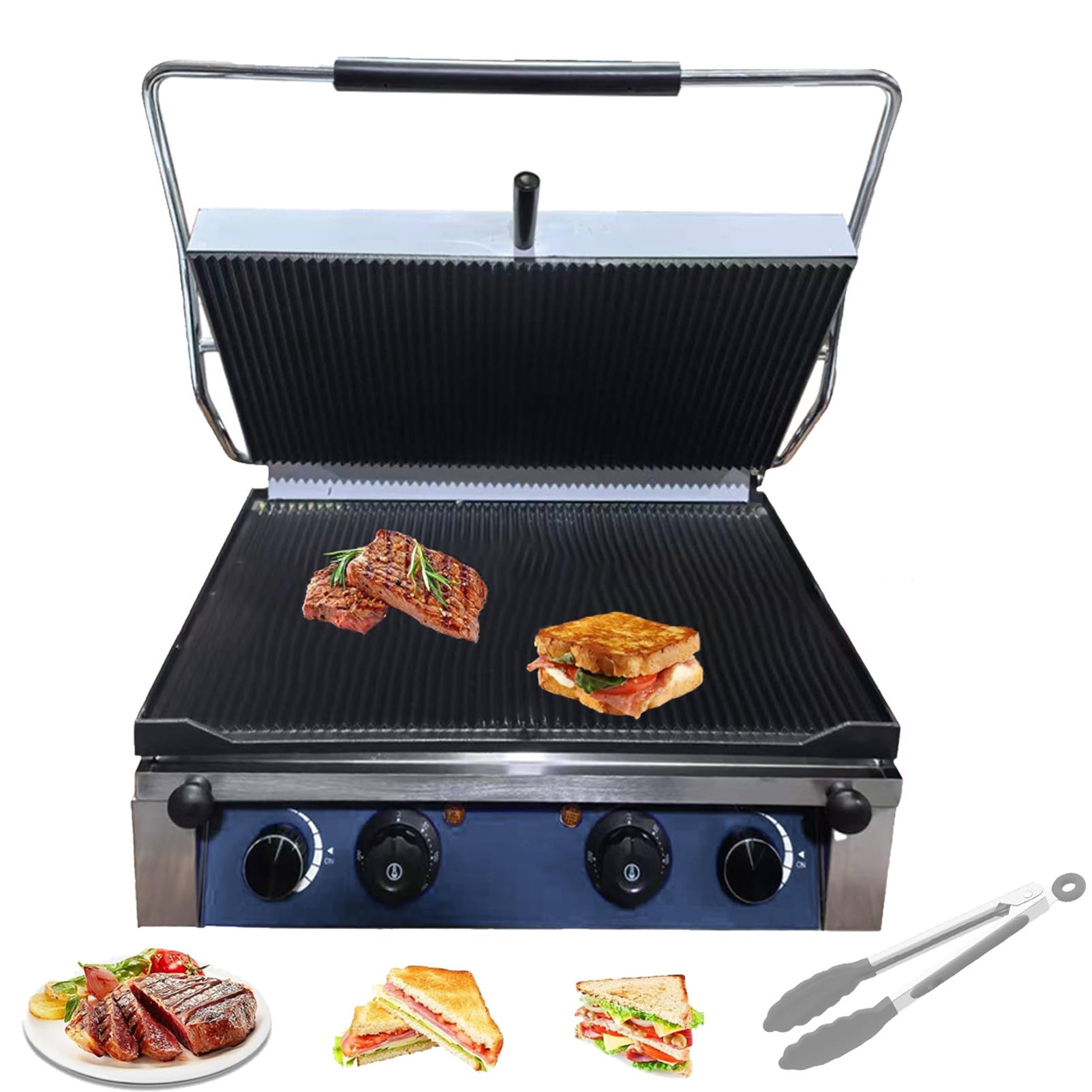 Plancha Grill Doble Salamandra para HosteleríA Superficie Ondulada,Temperatura Funcionamiento: 50-300 °C,para Cocinar Verduras, Carne, Filetes ElectricHeating