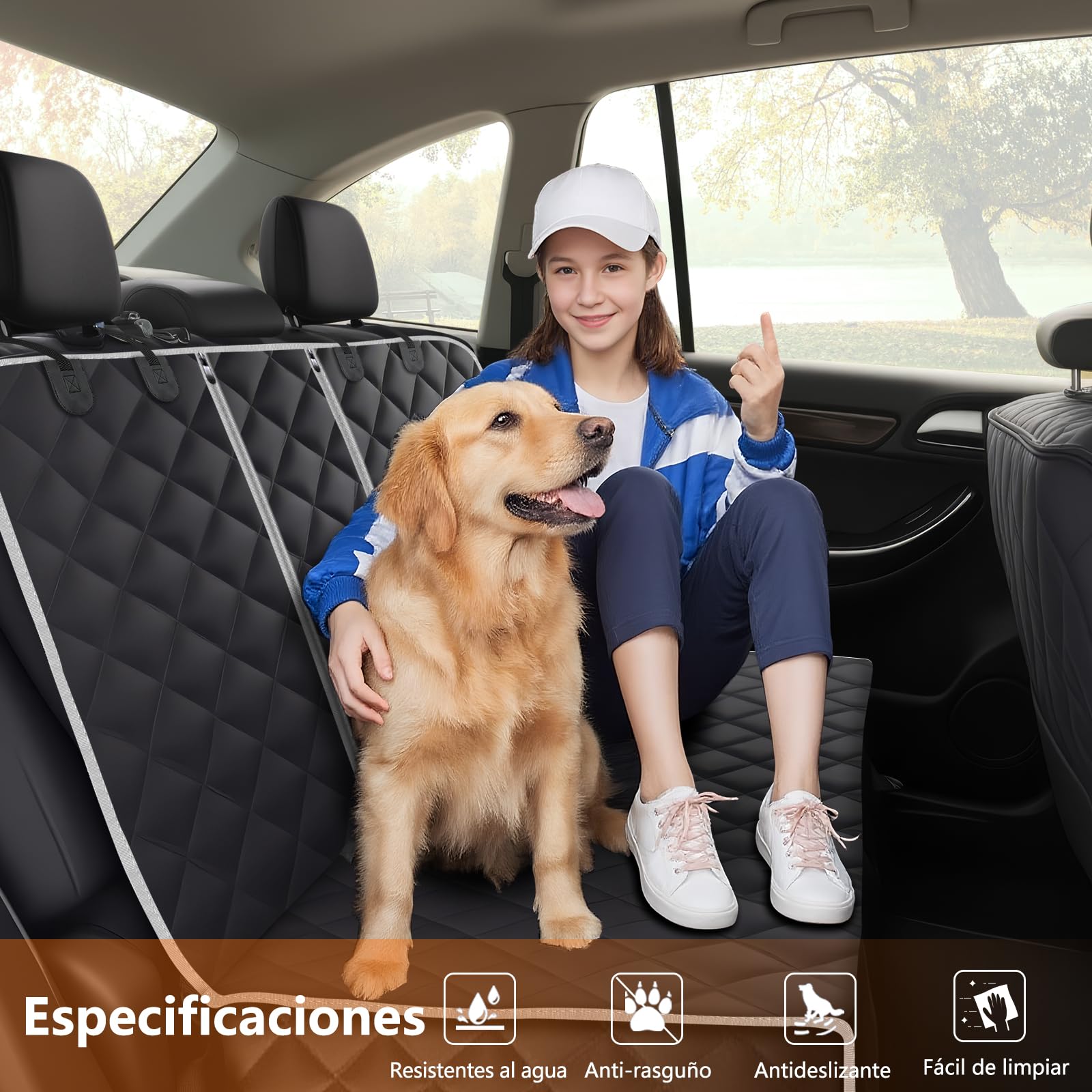 Alfheim Funda Coche Perro Asiento, Impermeable y Antideslizante, Resistente a los arañazos Duradero Lavable Protector de Asiento Trasero, Universal para Coche, Camiones, SUV