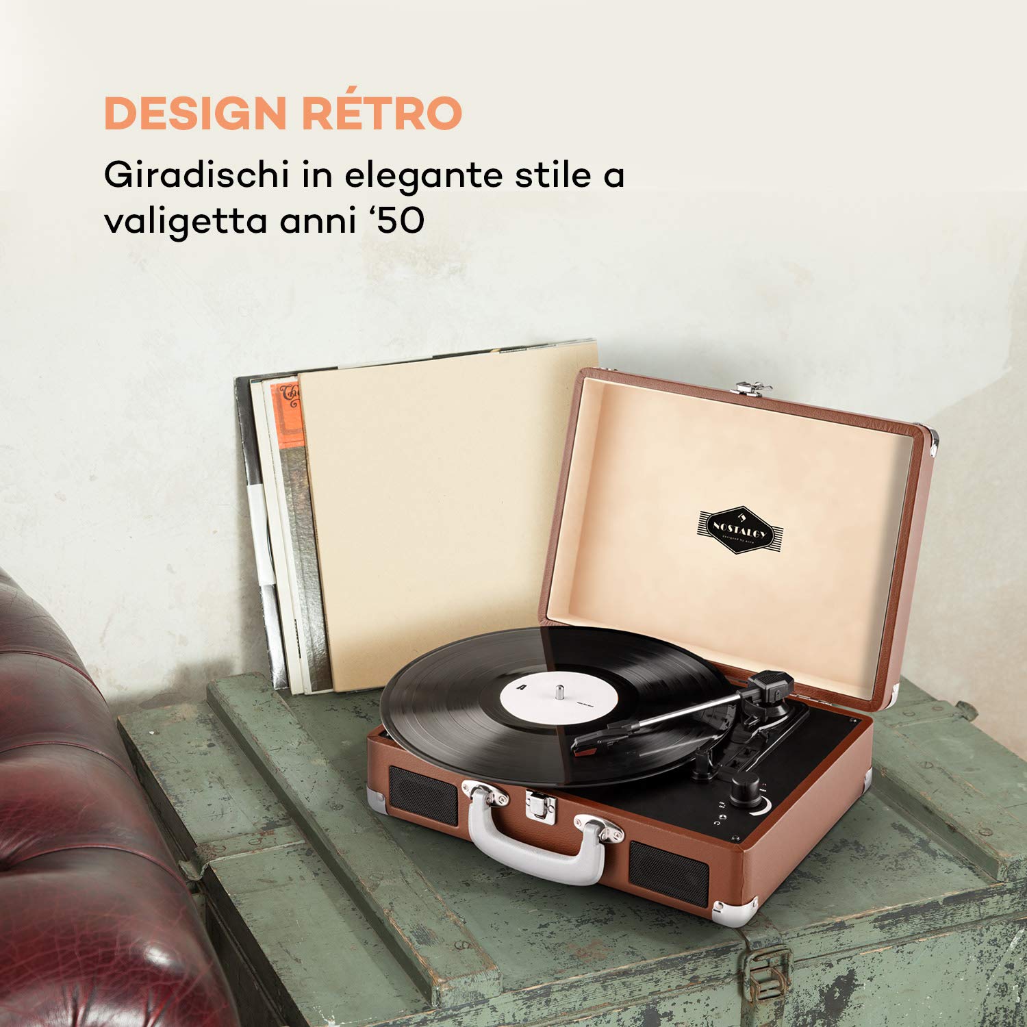 AUNA Peggy Sue Retro Record Player, Turntable With Built-in Stereo Speakers, Belt-Drive, B-Port (B), Vinyl LP, Plays 33, 45 And 78 RPM Records, Digitization, Plug & Play, Portable Suitcase, Creme
