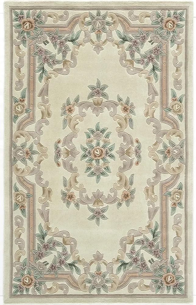 Floral Medallion Area Rug Handmade Tufted Luxury Decor for Living Room, Bedroom & Dining Room 5 x 8 ft Ivory/Beige/Green