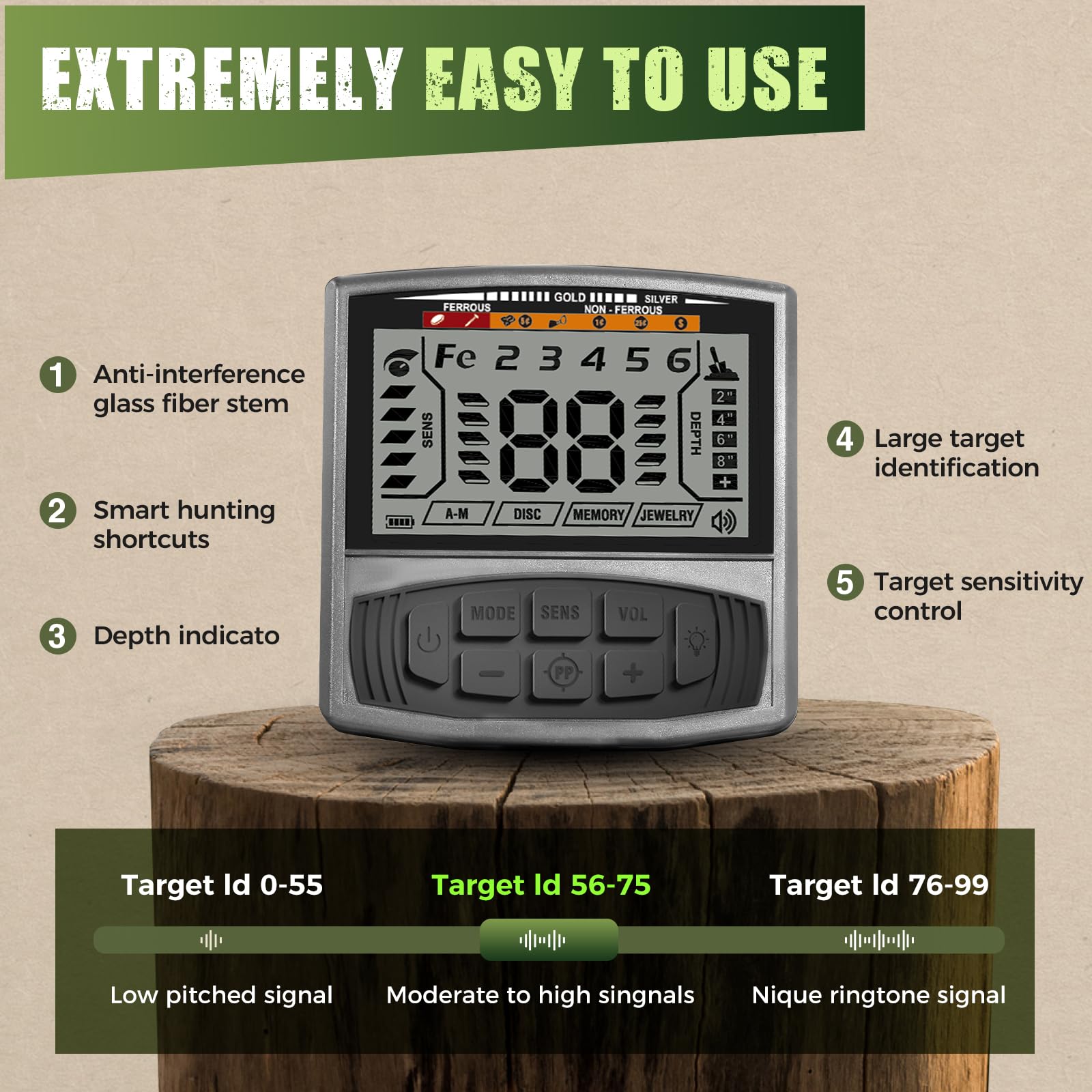 Metal Detector for Adults Waterproof - Metal Detector Professional Gold and Silver, Higher Accuracy, Bigger LCD Display, 5 Mode, 12