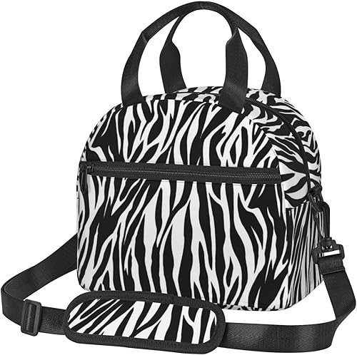 Miniatura 8 de Bolsa de almuerzo con estampado de cebra para mujereshombres, bolsa de almuerzo aislada, reutilizable, oficina, trabajo, picnic, playa, lonchera