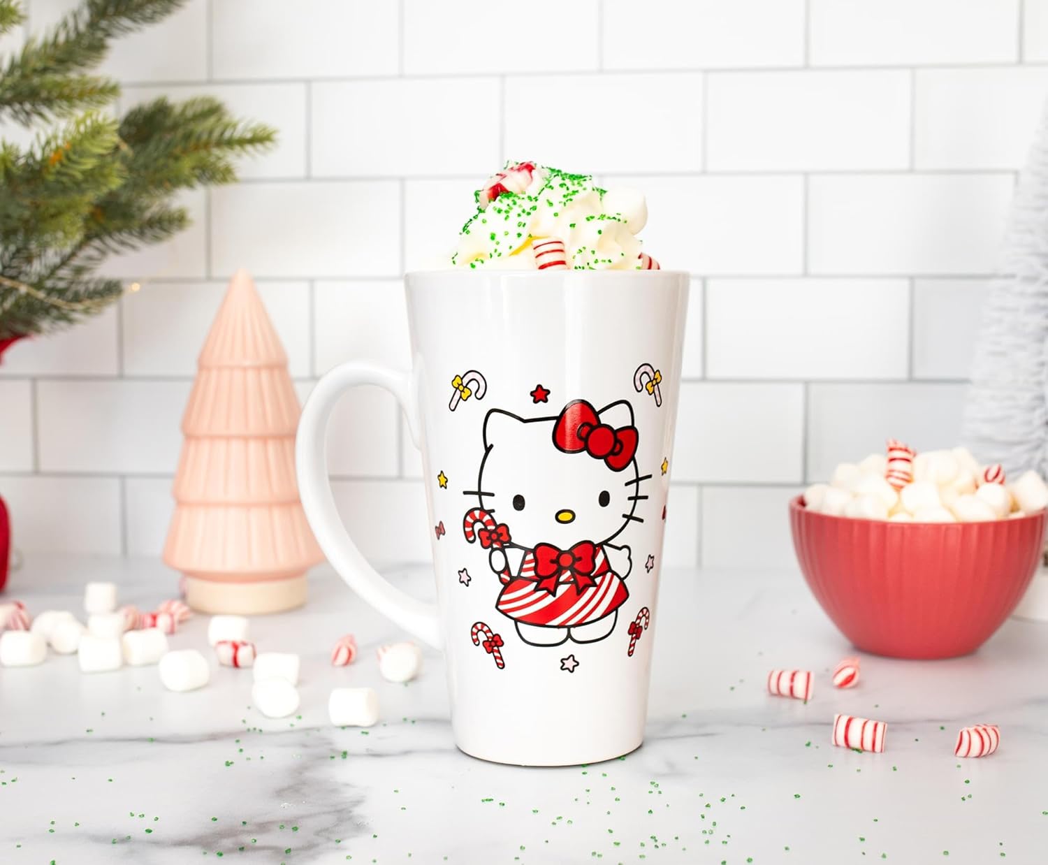 Silver Buffalo Sanrio Hello Kitty Candy Cane Ceramic Latte Mug, 16 Ounces - Image 9