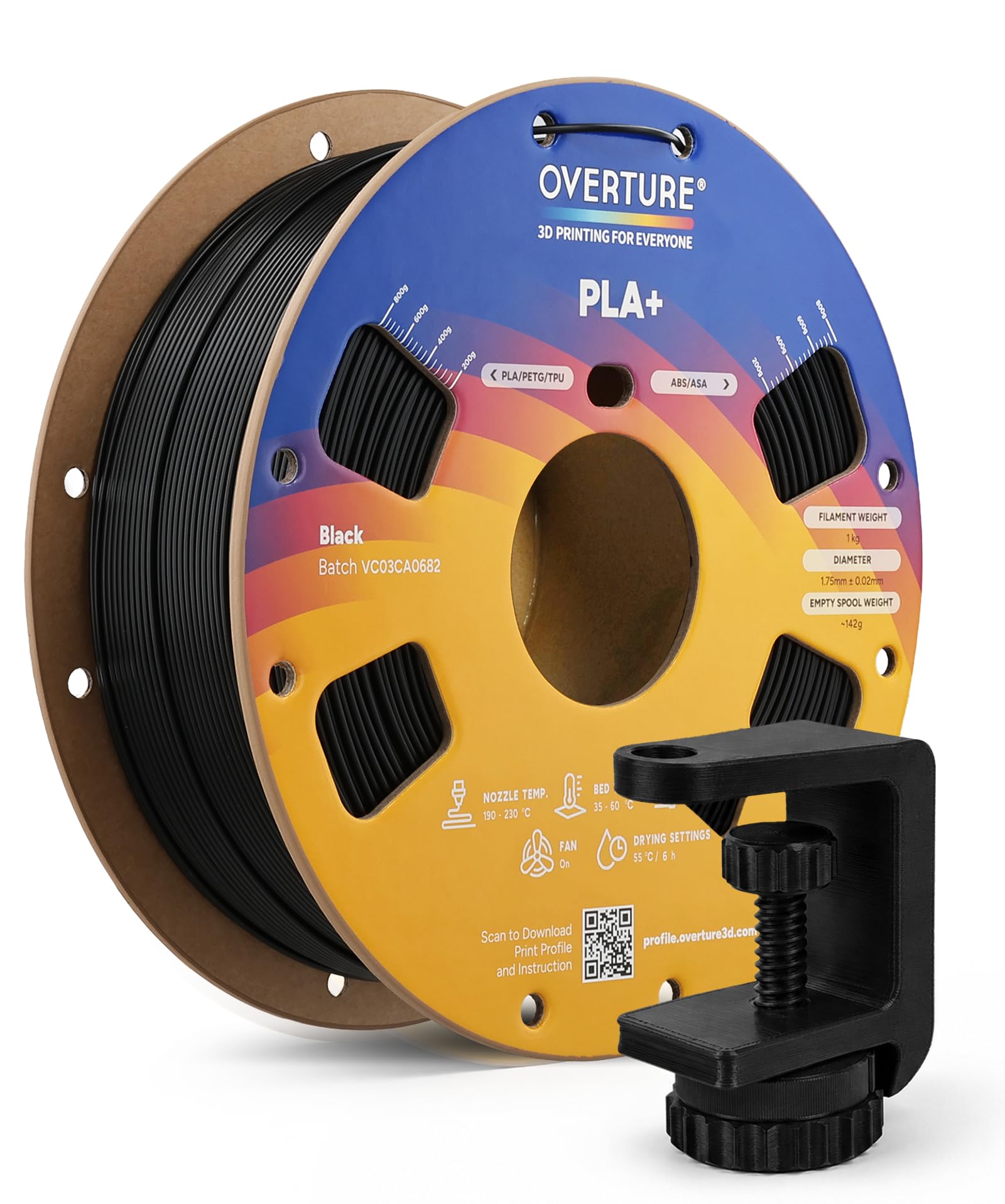 Filament PLA Plus 2.0 OVERTURE 1,75 mm noir pour impression 3D précise - 8