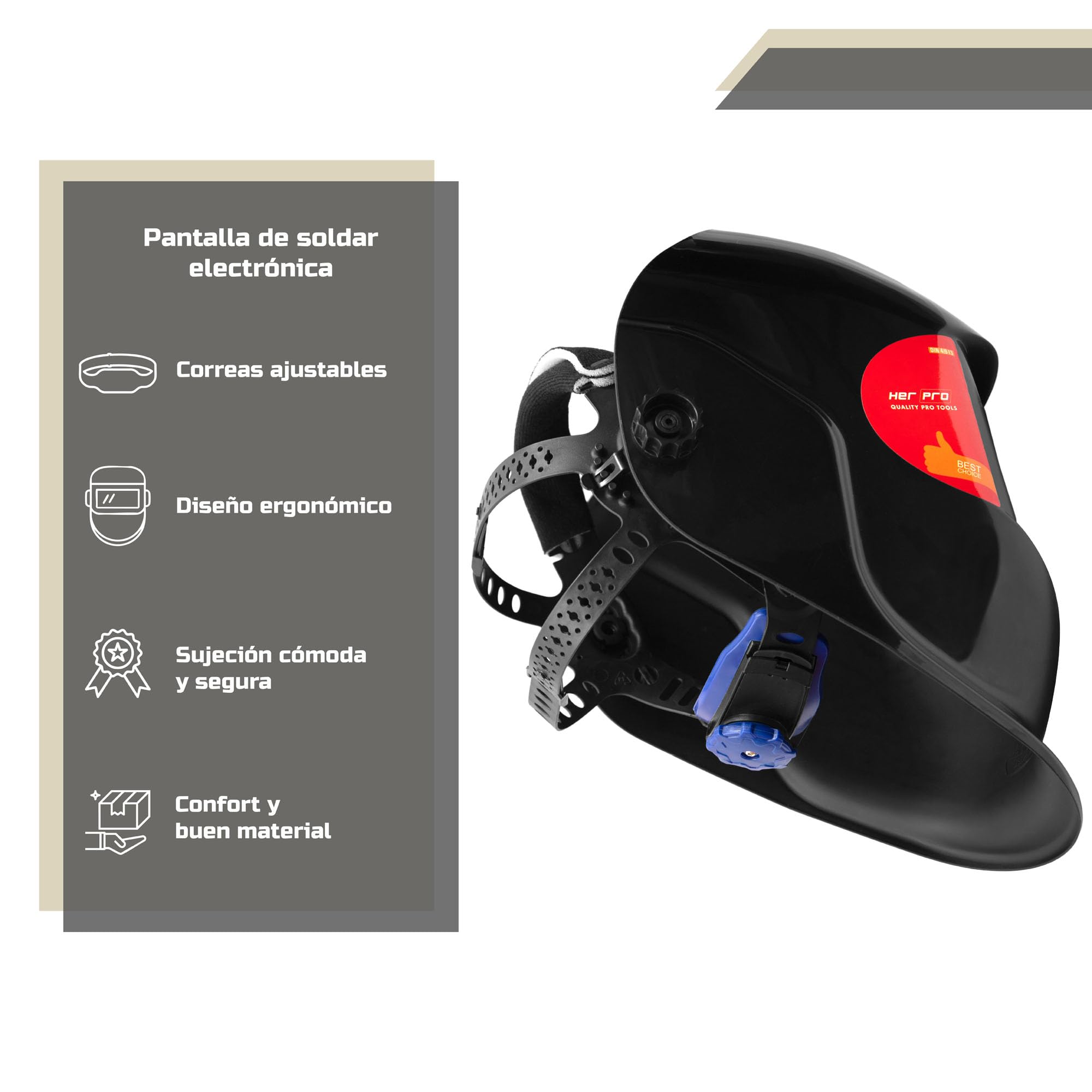 HERPRO TRX-100 Careta de soldar automatica con regulacion de Sensibilidad - Oscuridad 9-13 y Retardo, valida para MMA TIG MIG