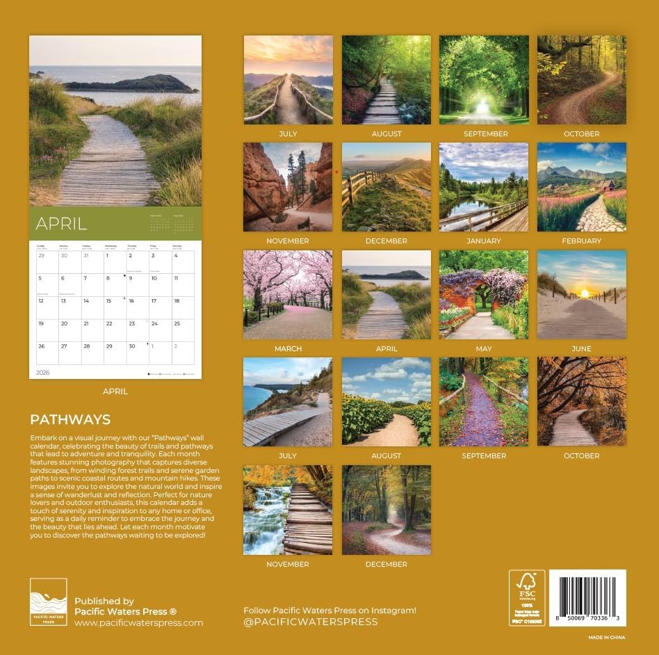 Miniatura 2 de Calendario de pared Pathways de julio de 2025 a diciembre 2026 de 18 meses  12 x 24 pulgadas abierto  Calendario de naturaleza para regalo 2026
