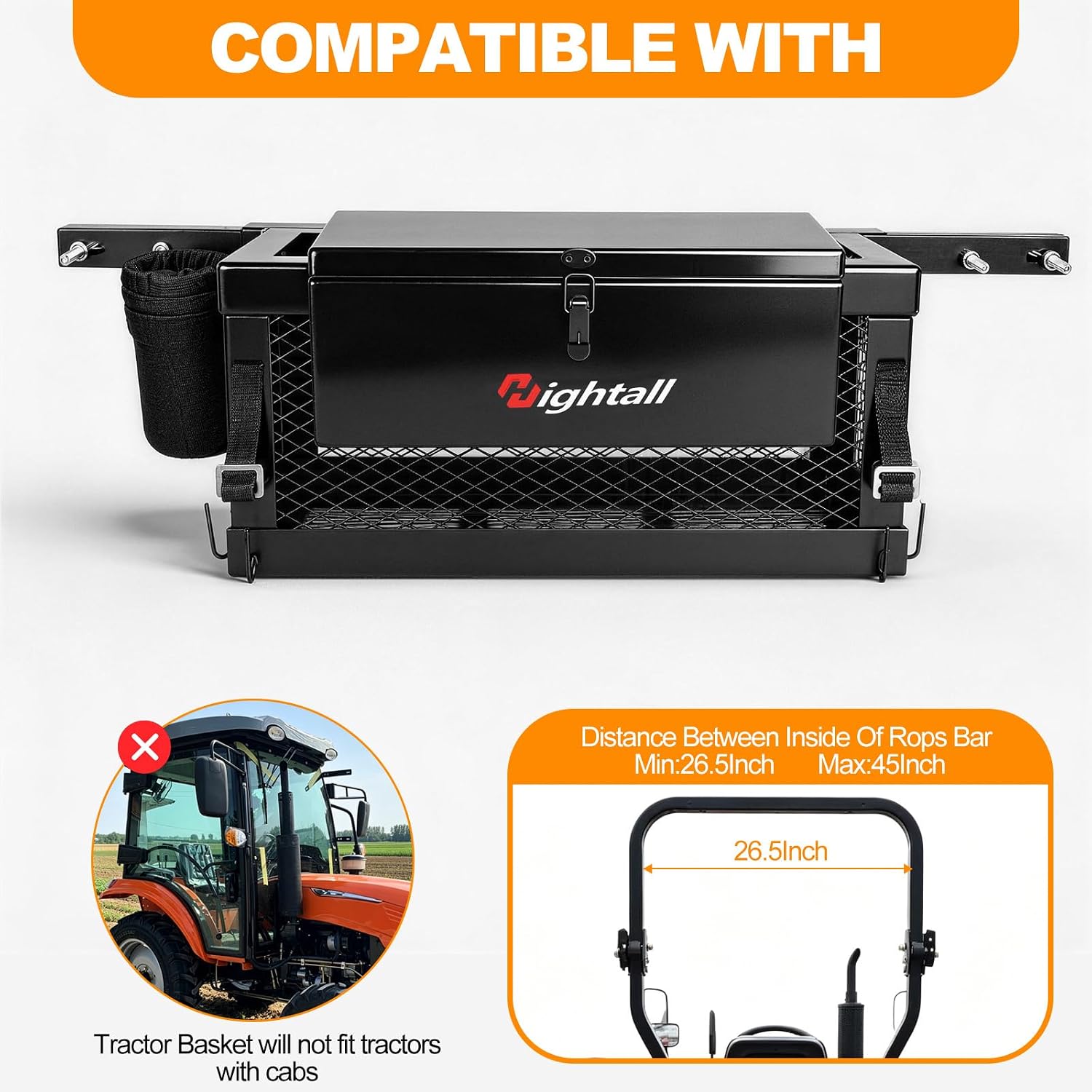 hightall Universal Tractor Tool Box,Tractor Basket Toolbox,24"x10"x10" Tool Holder,Compatible with John Deere/Kubota Tractors/Zero Turn Mower