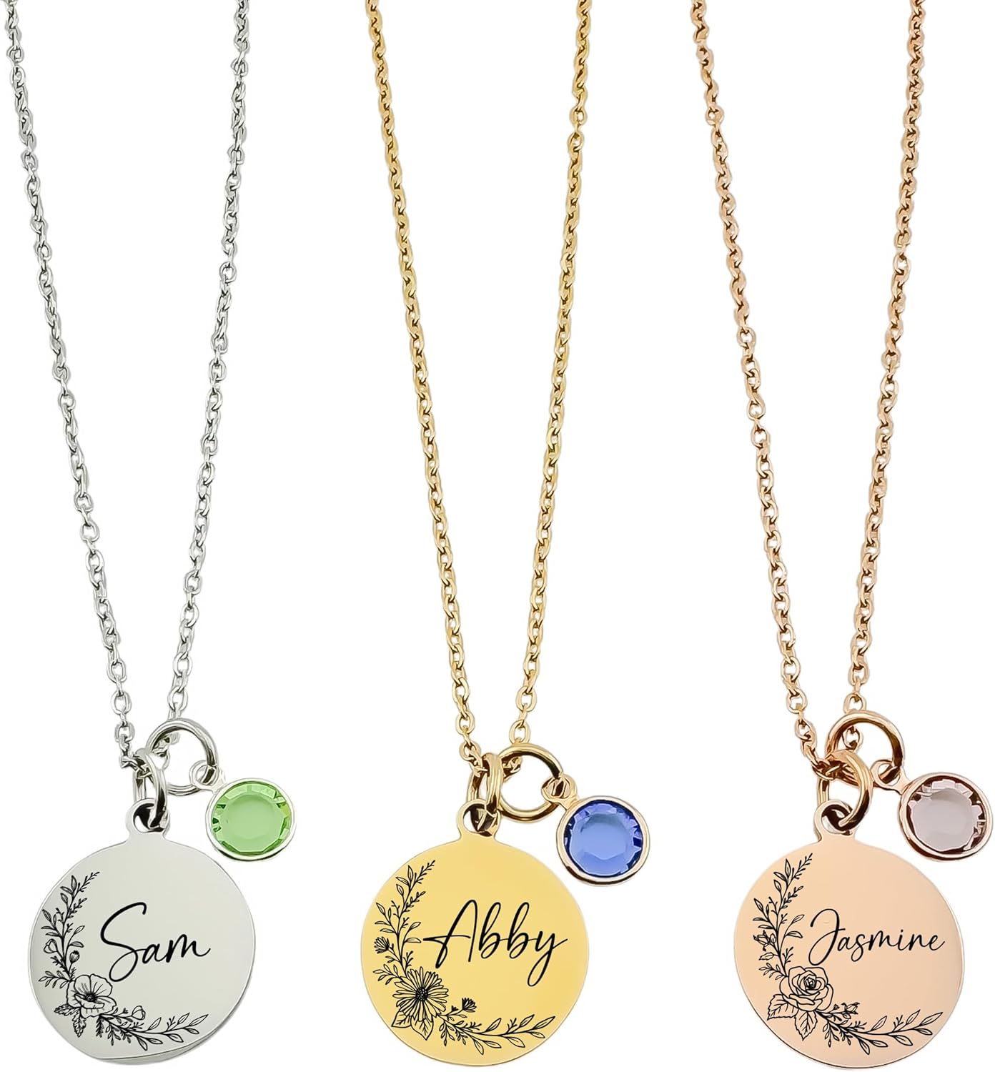 Personalized Birth Month Flower Necklace - Custom Jewelry for Women - Gift for Her - Gold, Rose, Silver (Stainless Steel)