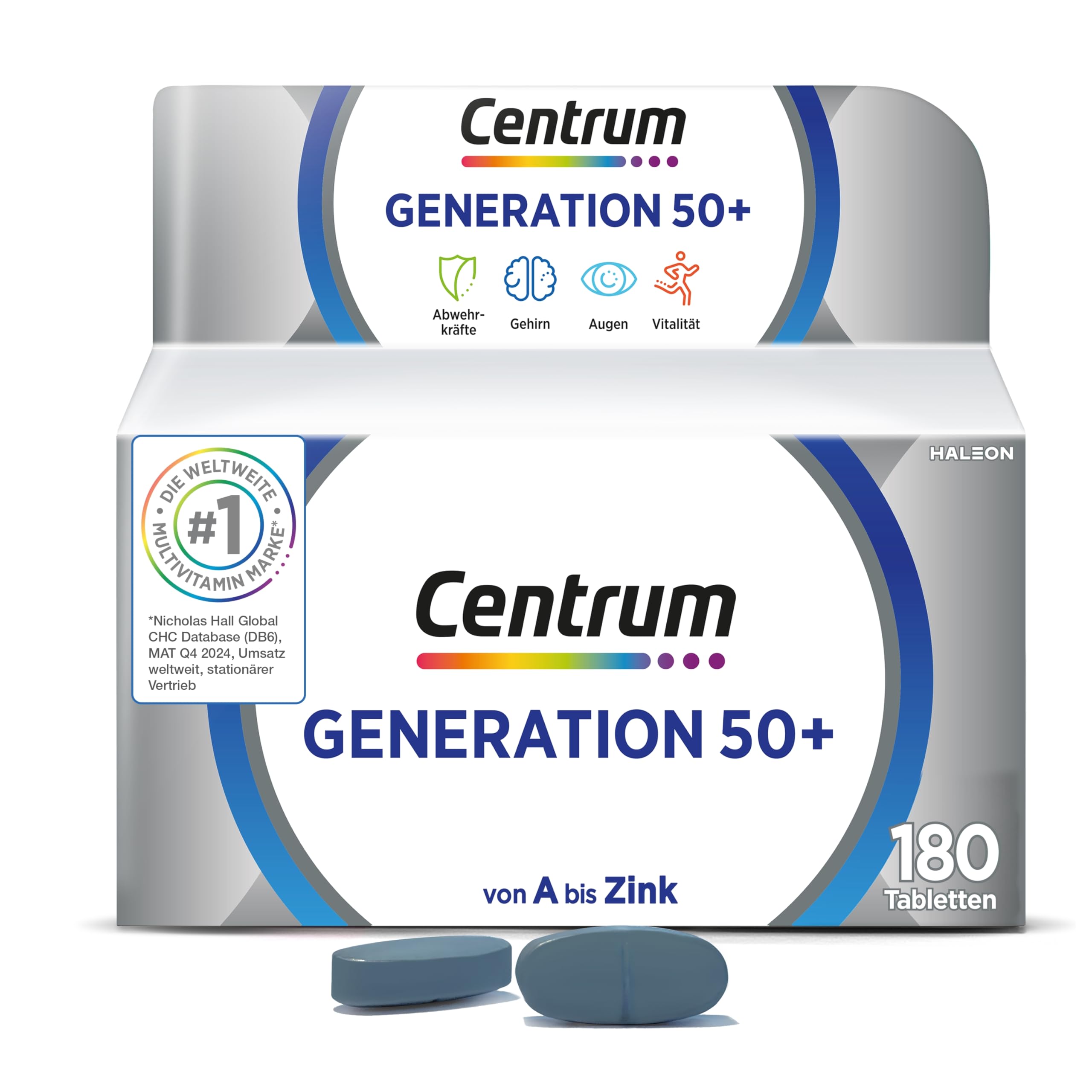 Centrum Generation 50+ Tabletten ergänzt die Ernährung sinnvoll mit Vitaminen, Mineralstoffen und Spurenelementen, 180 pz Compressa